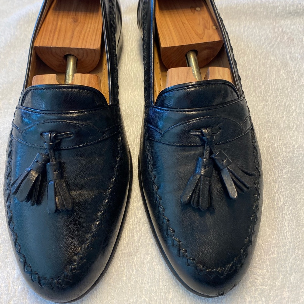 Bally Italy Black Leather Tassel Loafers